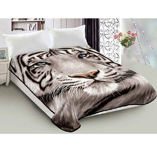 NNEDSZ 800GSM Luxury Reversible Animal Pattern Mink Blanket Queen 200 x 240 cm Blue-eyed Tiger
